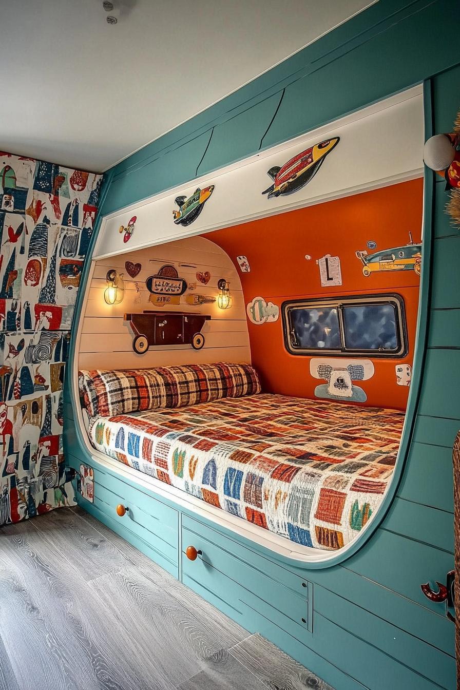 stunningly unique detailed nursery interior in retro camper van theme 3