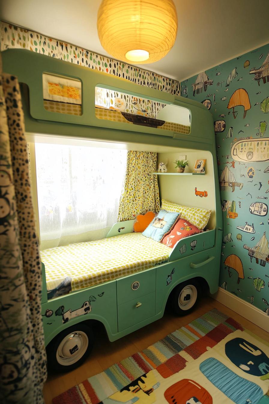 stunningly unique detailed nursery interior in retro camper van theme