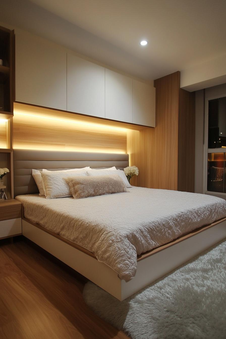 chic bedroom integrated headboard with storage 3