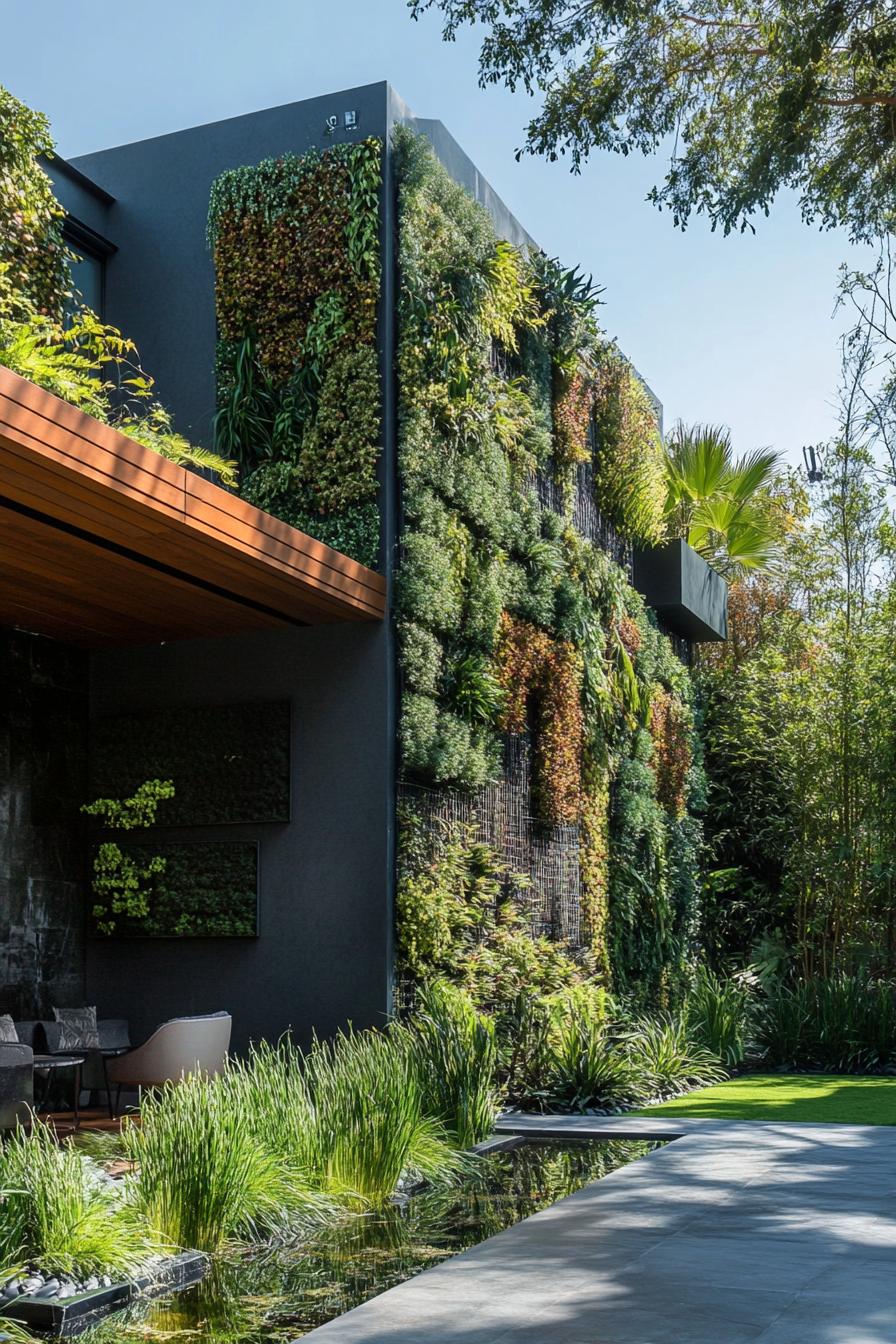 modern garden landscape with evergreen living wall