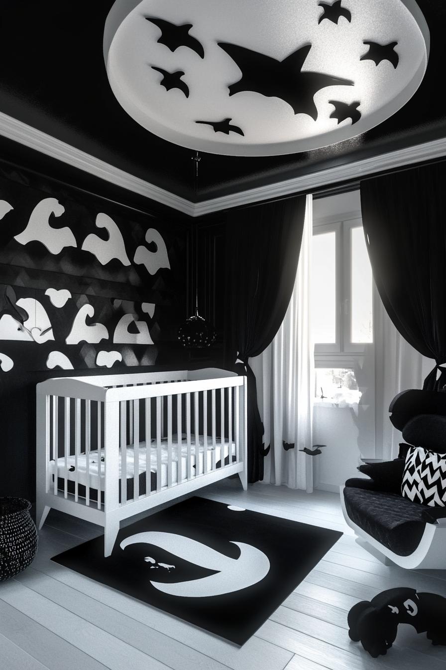 stunningly unique detailed nursery interior in monochrome modern chic theme 1