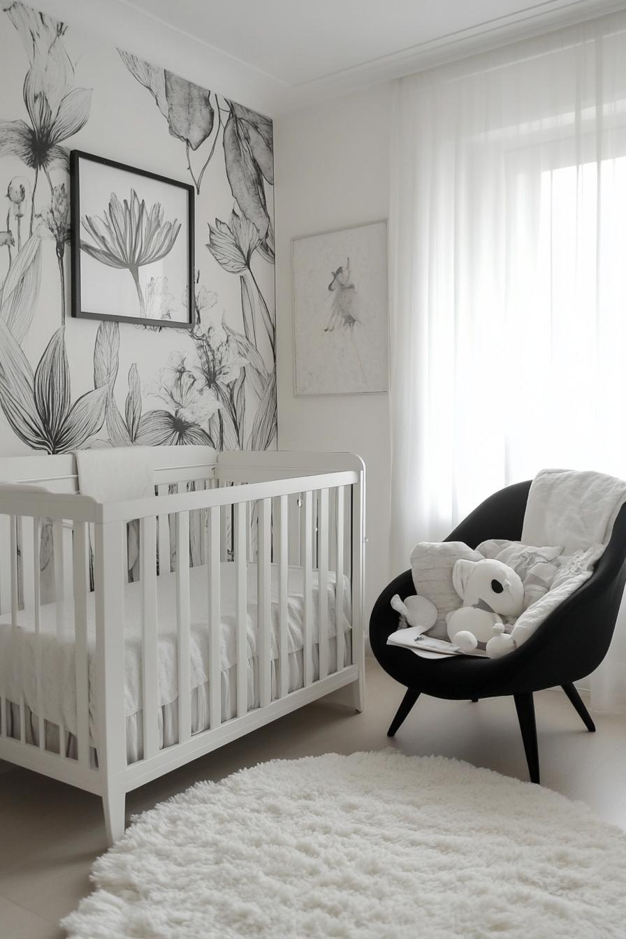 stunningly unique detailed nursery interior in monochrome modern chic theme 2