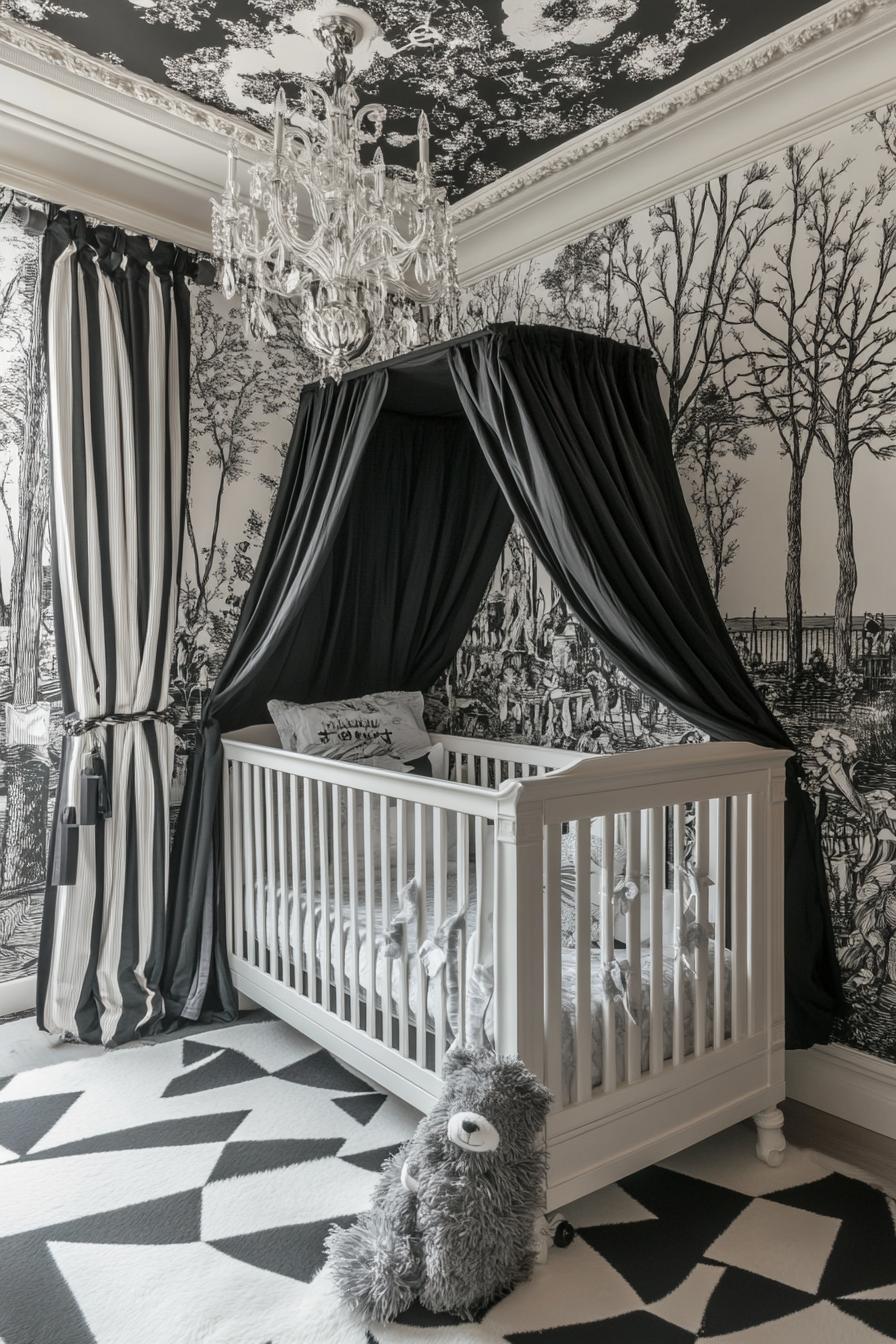 stunningly unique detailed nursery interior in monochrome modern chic theme 3