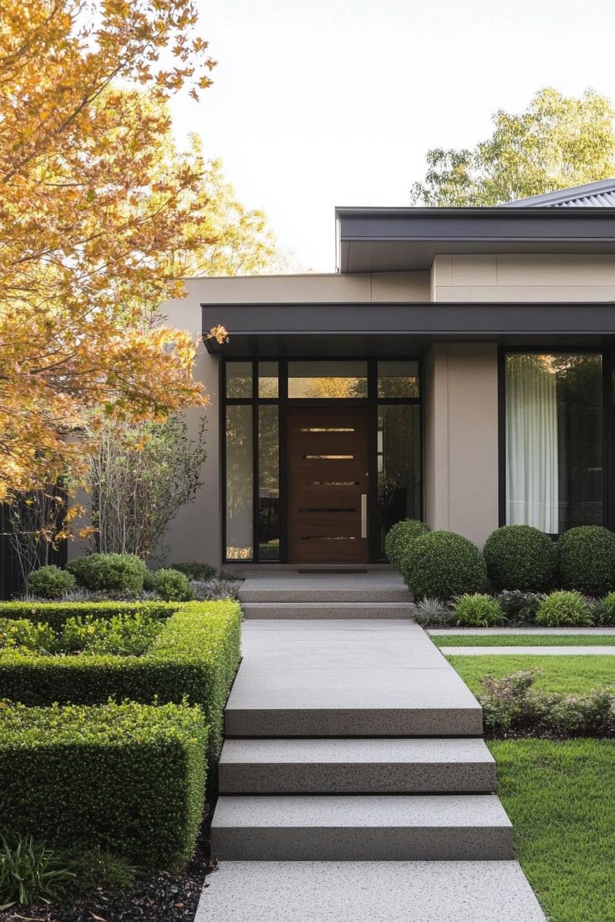 modern house front yard with geometric bush hedges 3