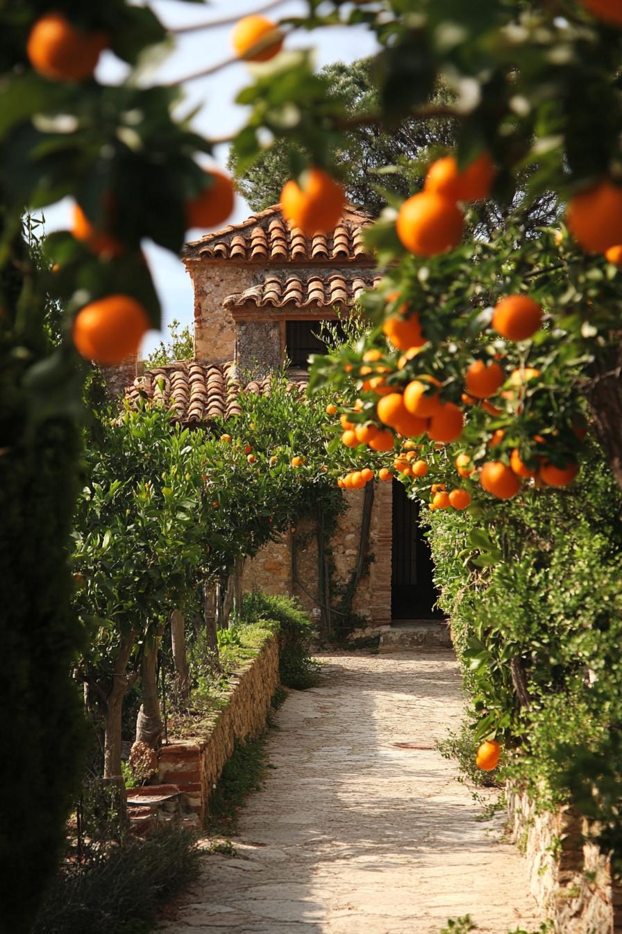 mediterranean landscaping with orange trees 1