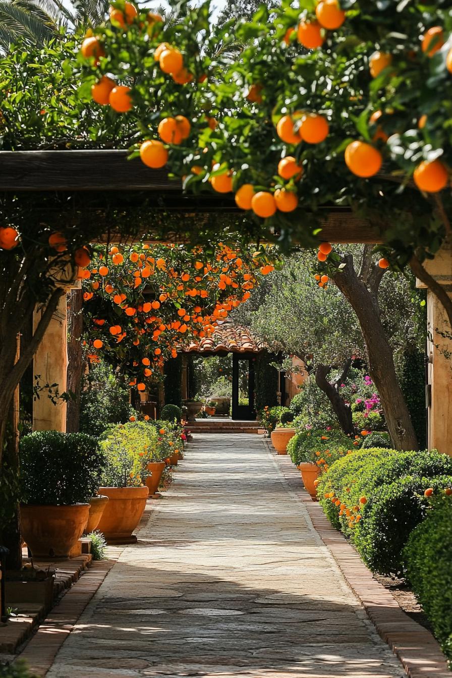 mediterranean landscaping with orange trees 2