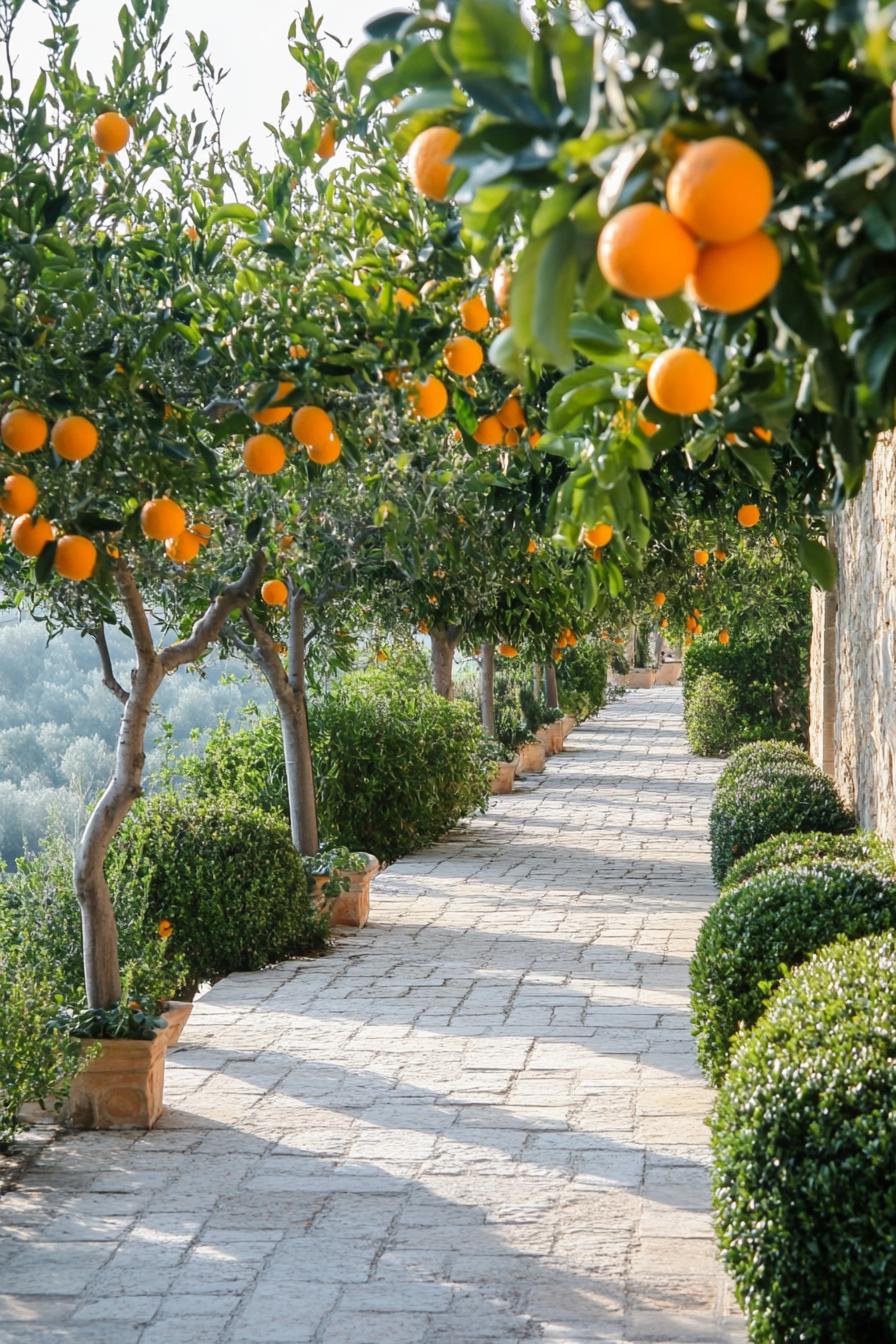 mediterranean landscaping with orange trees