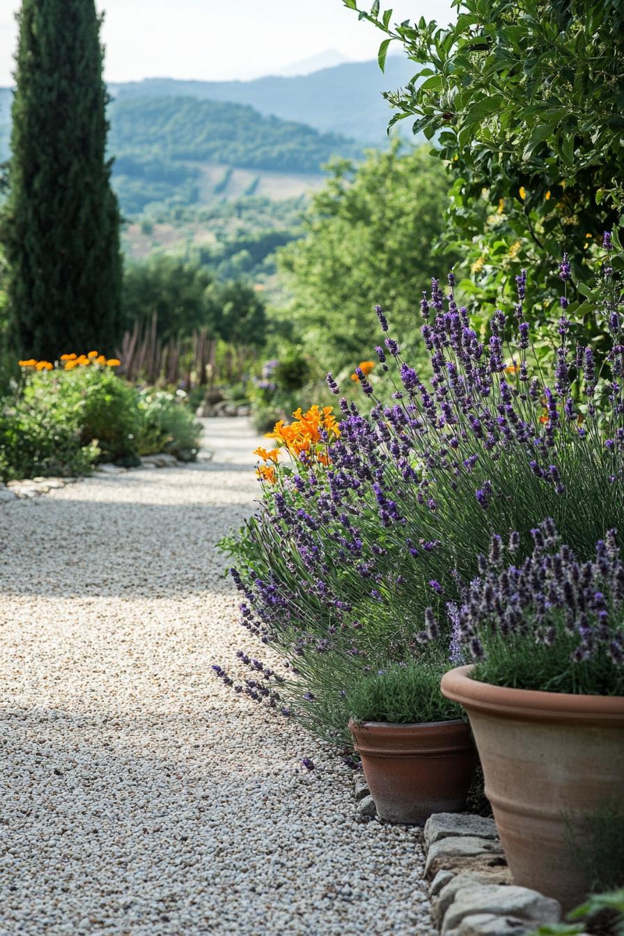 tuscan gravel garden with lush native plants