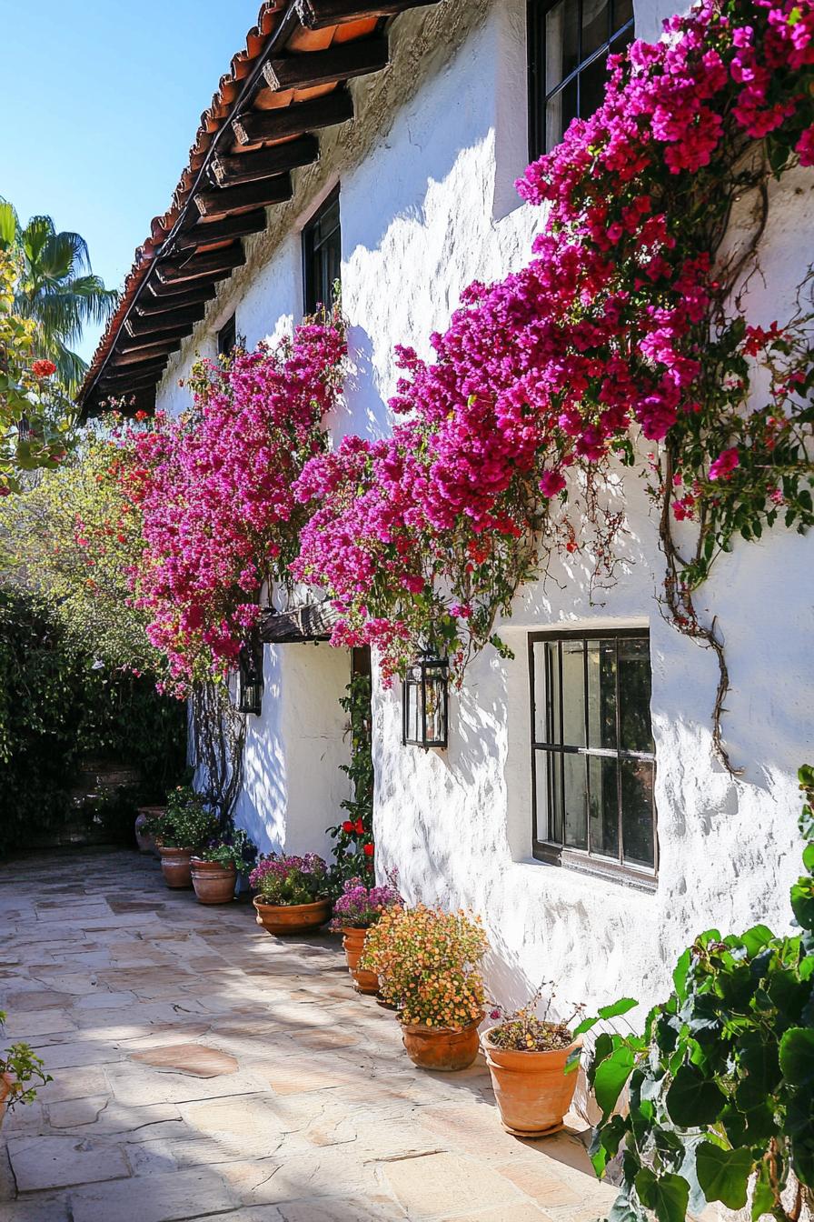 mediterranean lanscaping with bougainvilleas