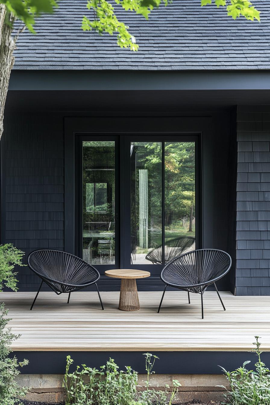 clapboard siding house porch with modern chairs minimalist table 1