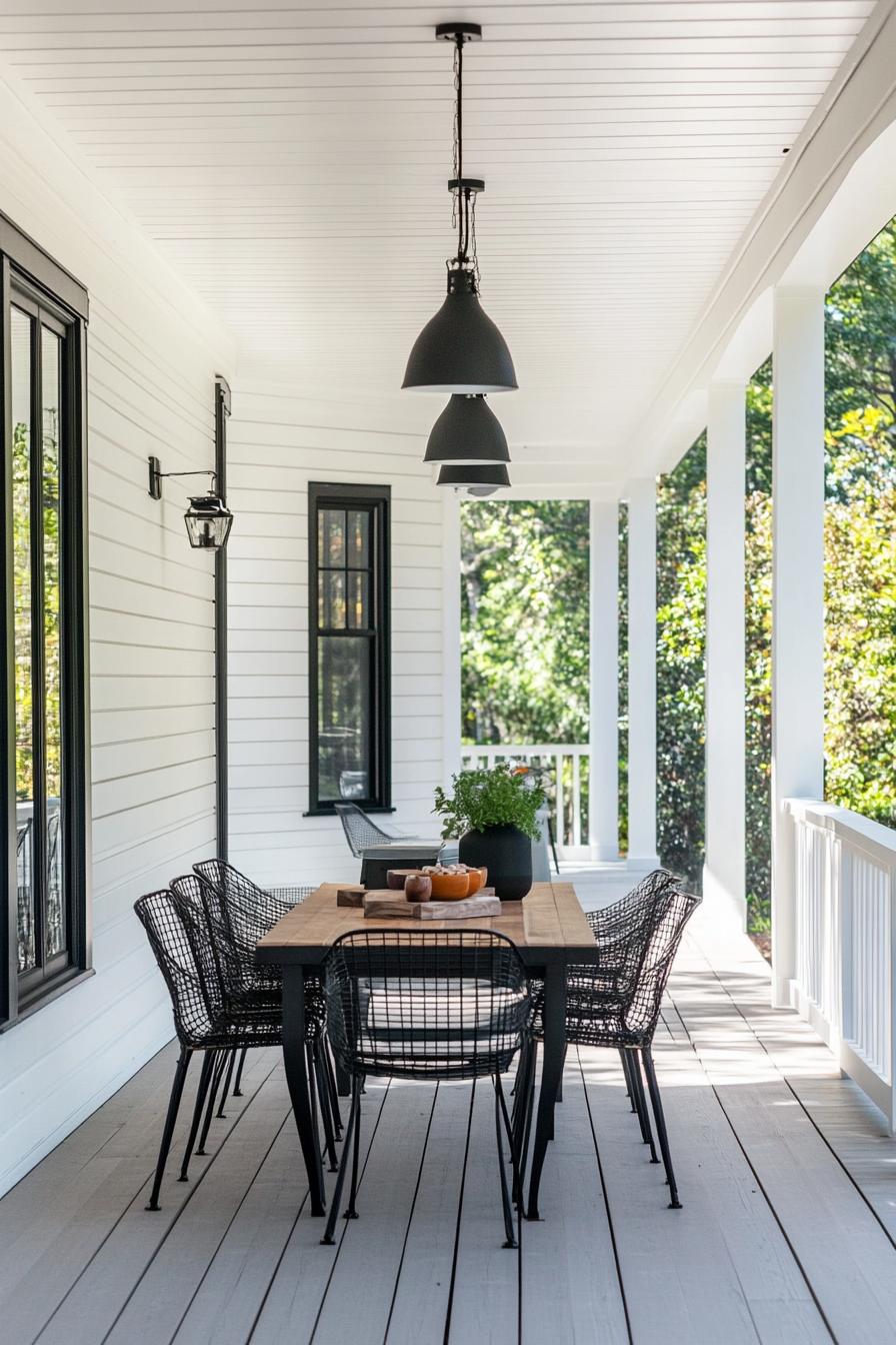 clapboard siding house porch with modern chairs minimalist table 3