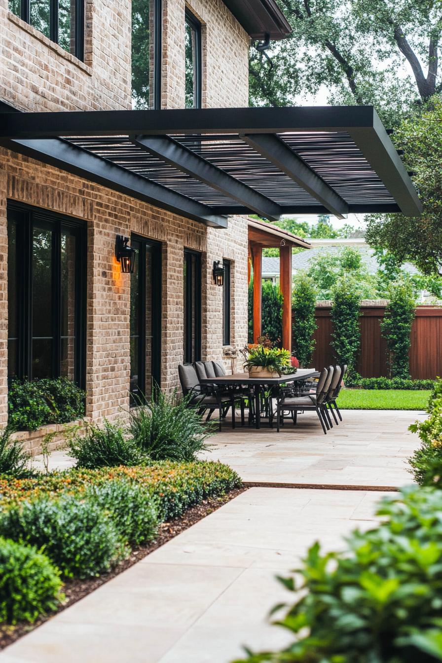 modern flat black steel patio cover