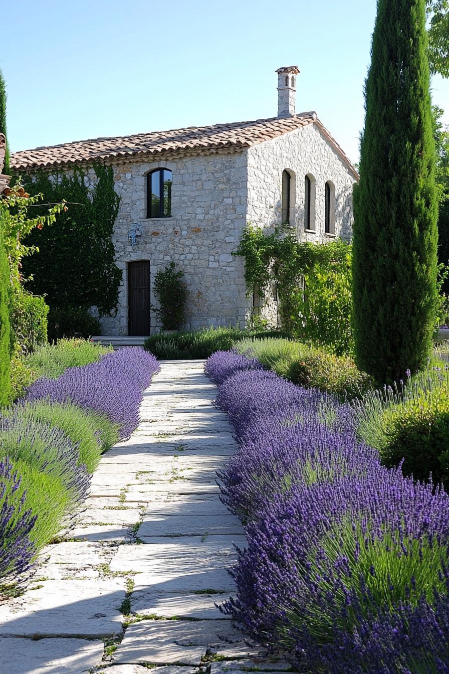 mediterranean landscaping with stone paved paths and lush lavenders 1