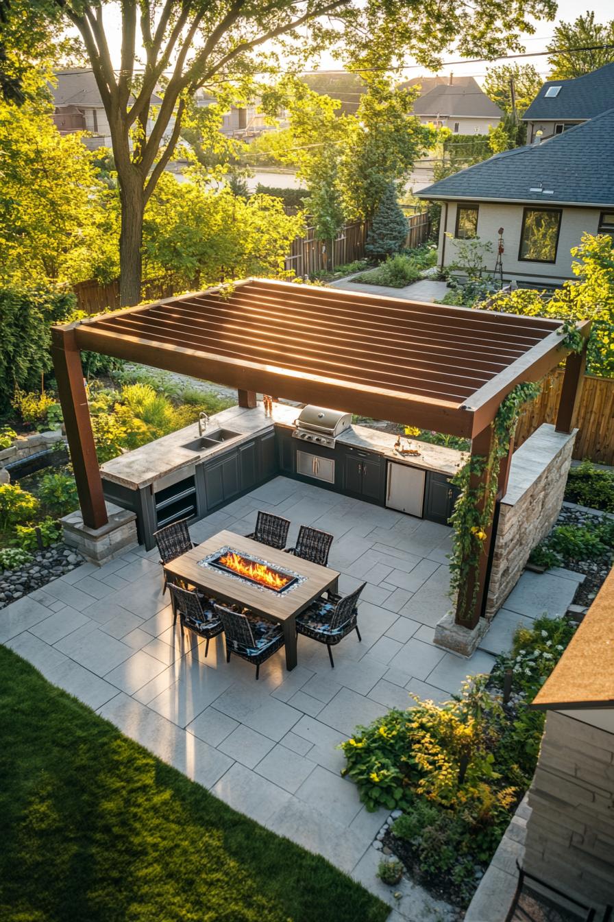 high angle view of modern house pergola covered outdoor kitchen with countertops v 6.1