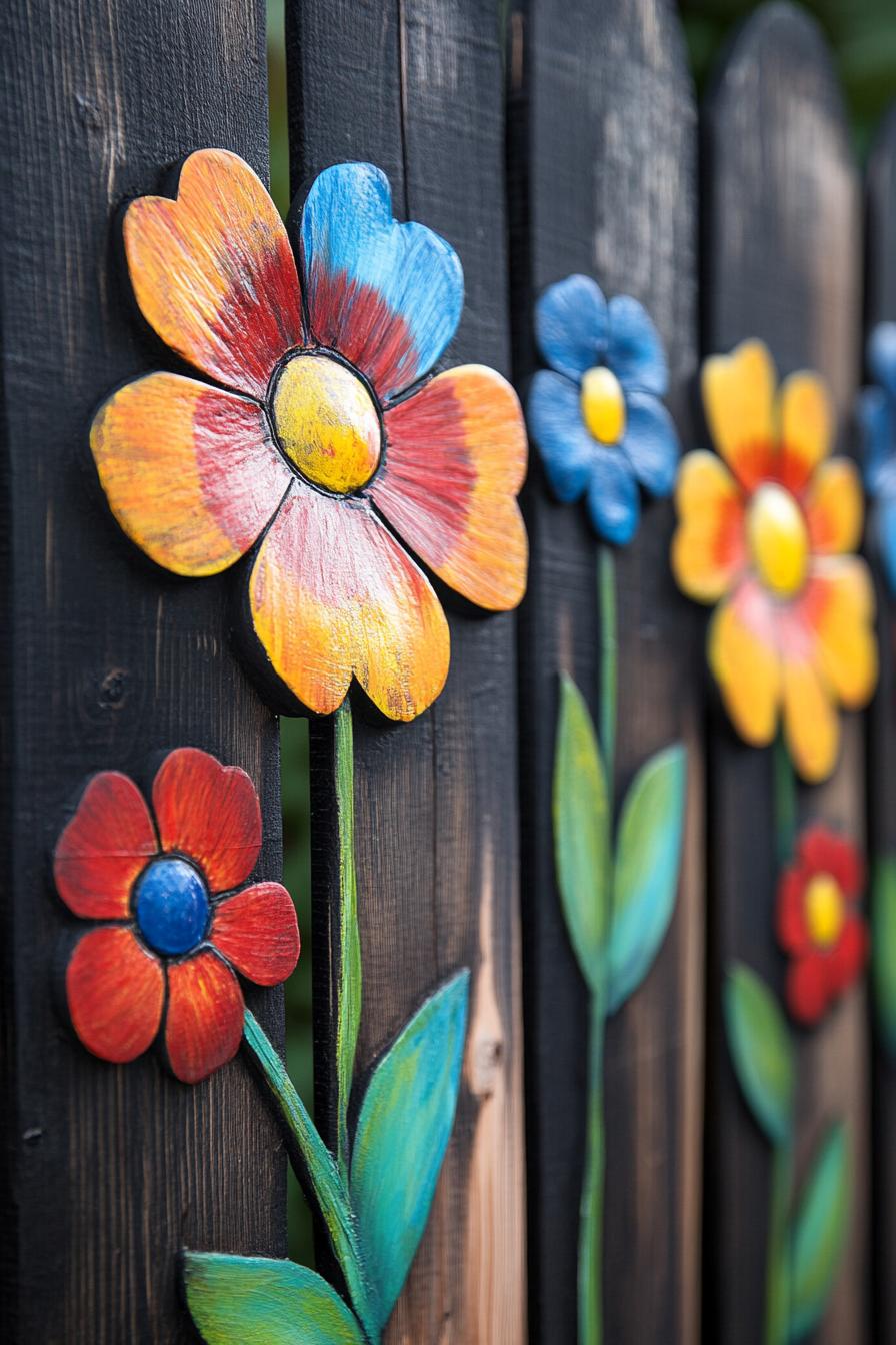 wooden picket fence art painted flowers in various colors 1