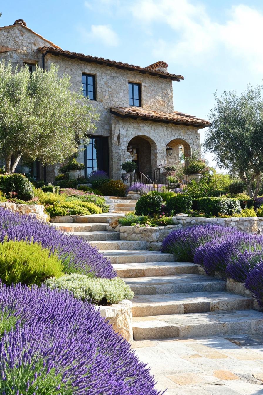 mediterranean landscaping with lavenders and olive trees 1