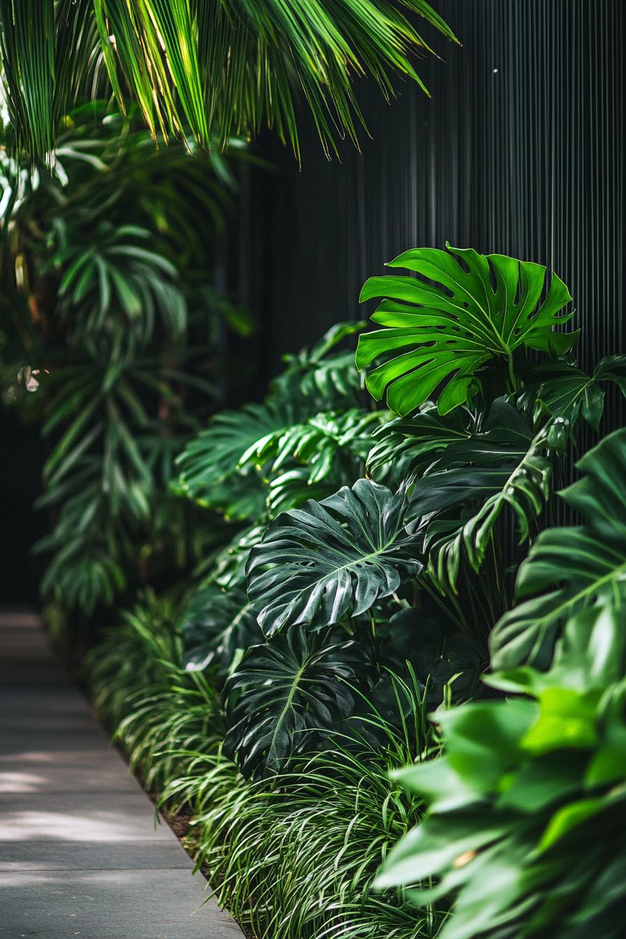 Lush tropical plants bordering a pathway