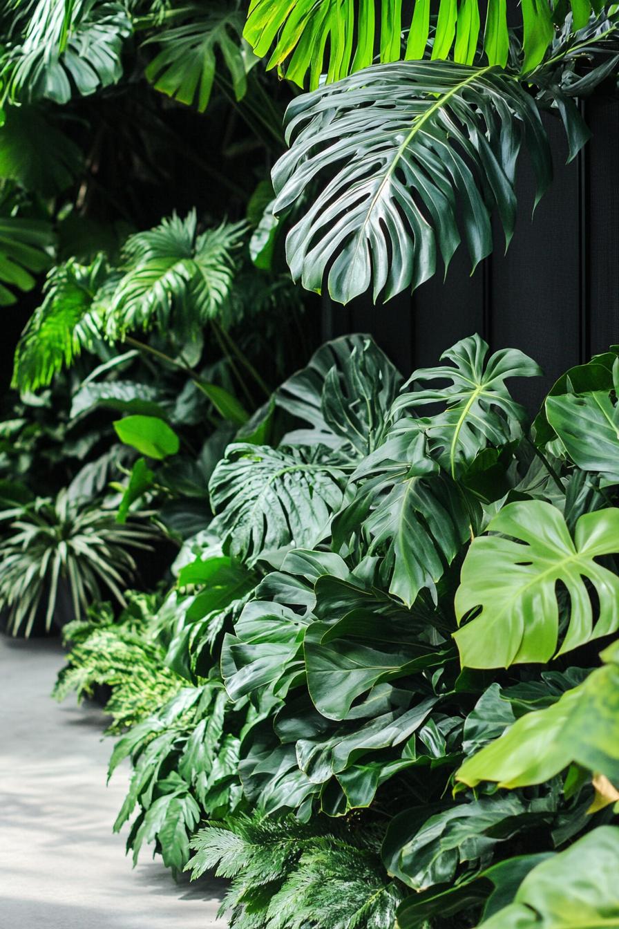 Lush tropical plants with large green leaves