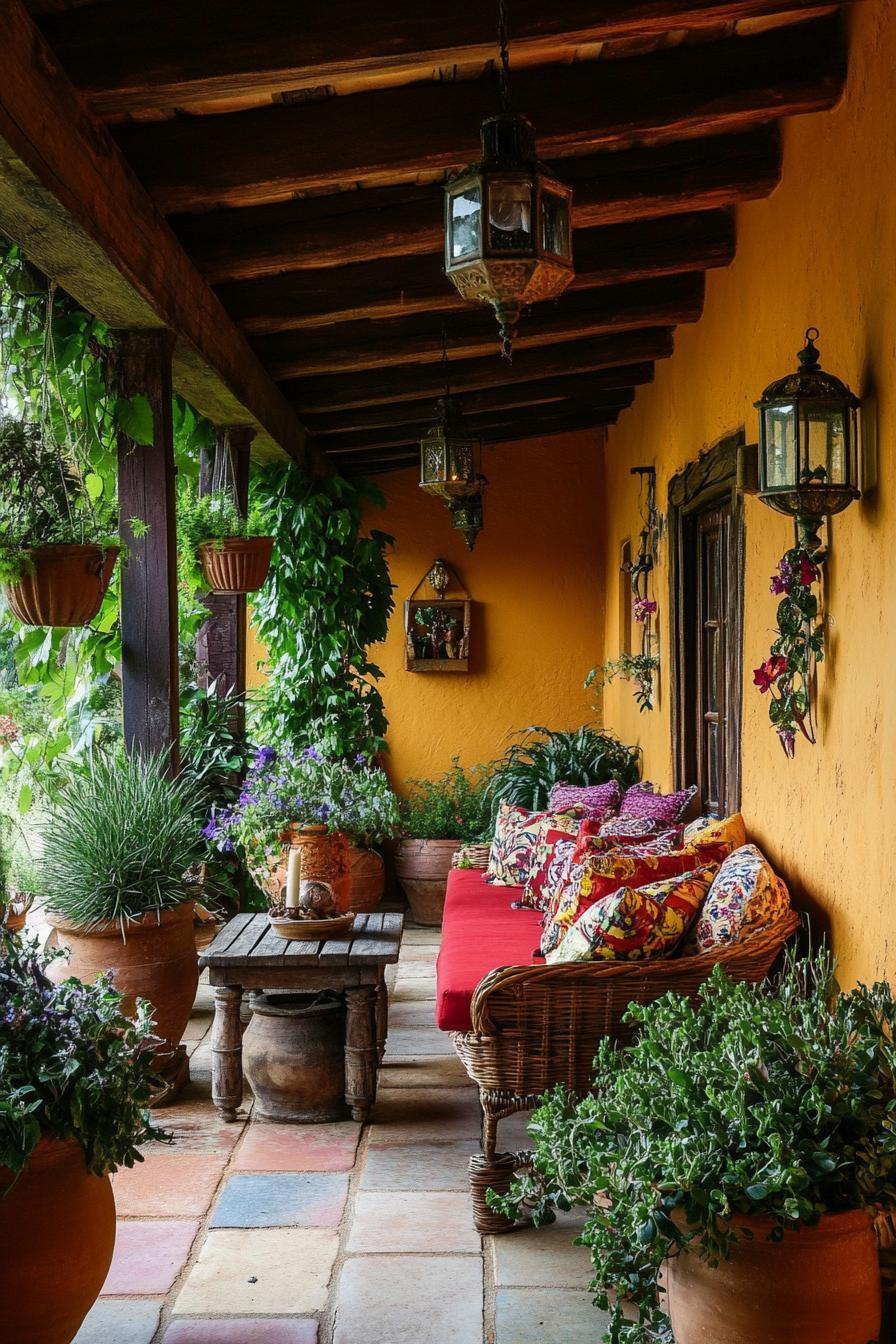 Colorful patio with cozy seating and vibrant plants