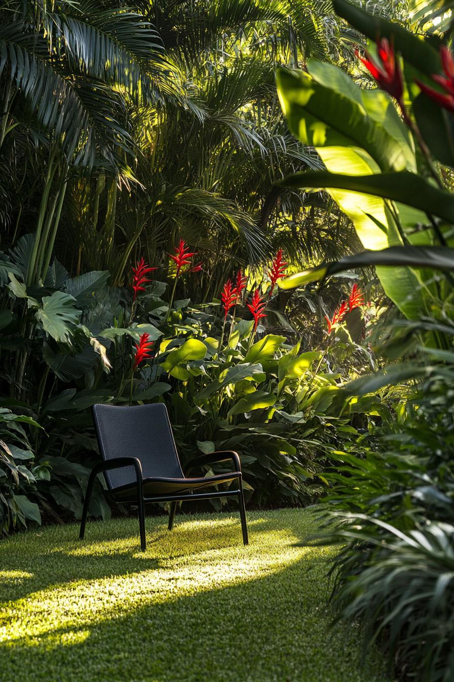 Chair surrounded by vibrant tropical plants