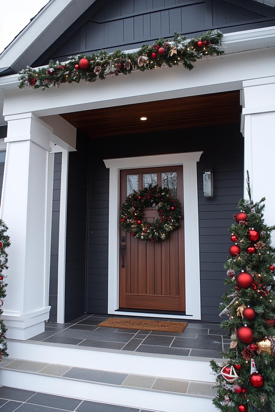 Festive doorway with wreath and garlands