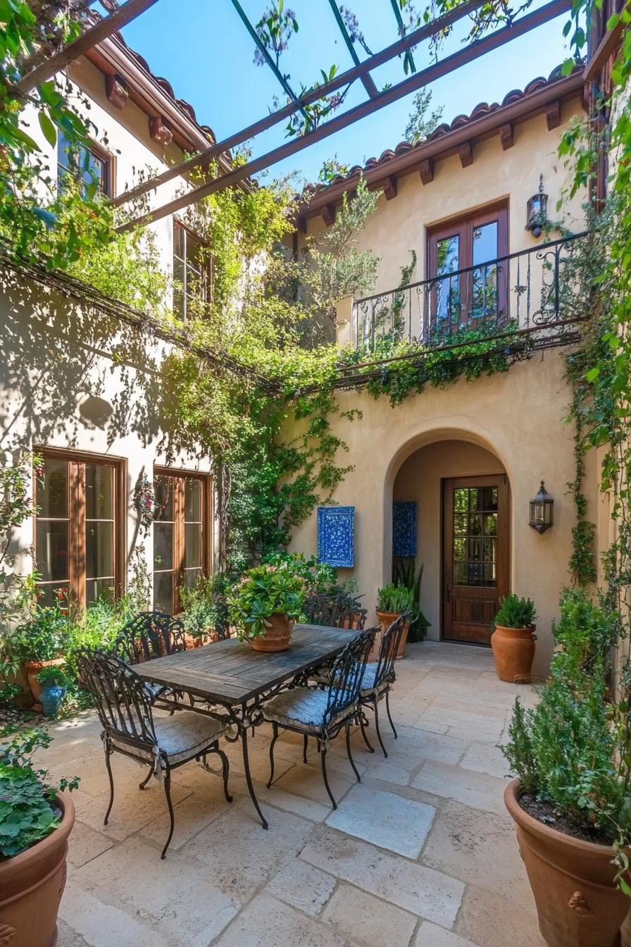 Charming Spanish courtyard with a rustic dining setup