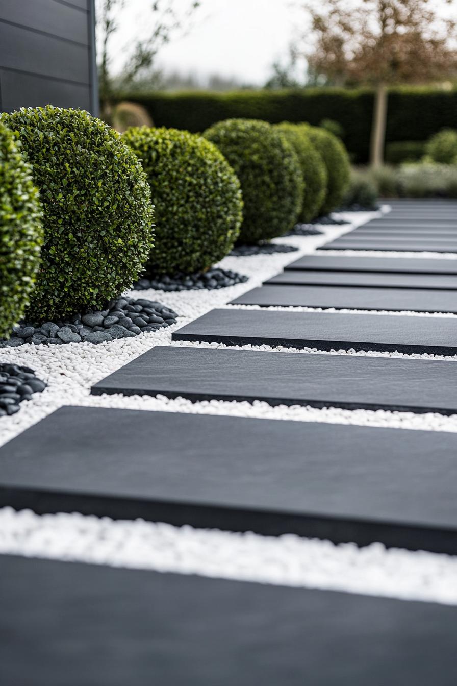 Stepping stones with round shrubs