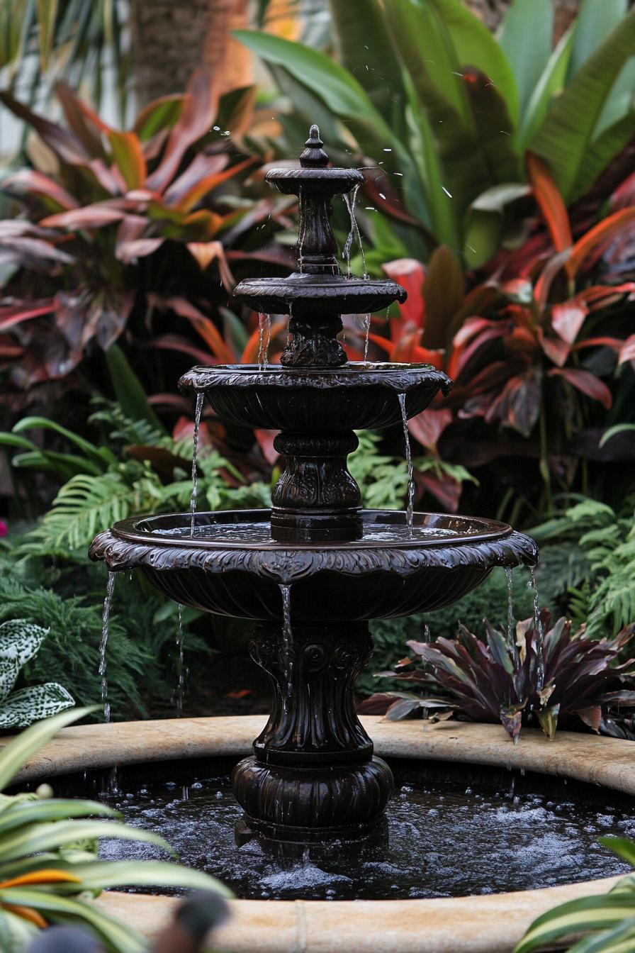 Elegant fountain amidst lush greenery