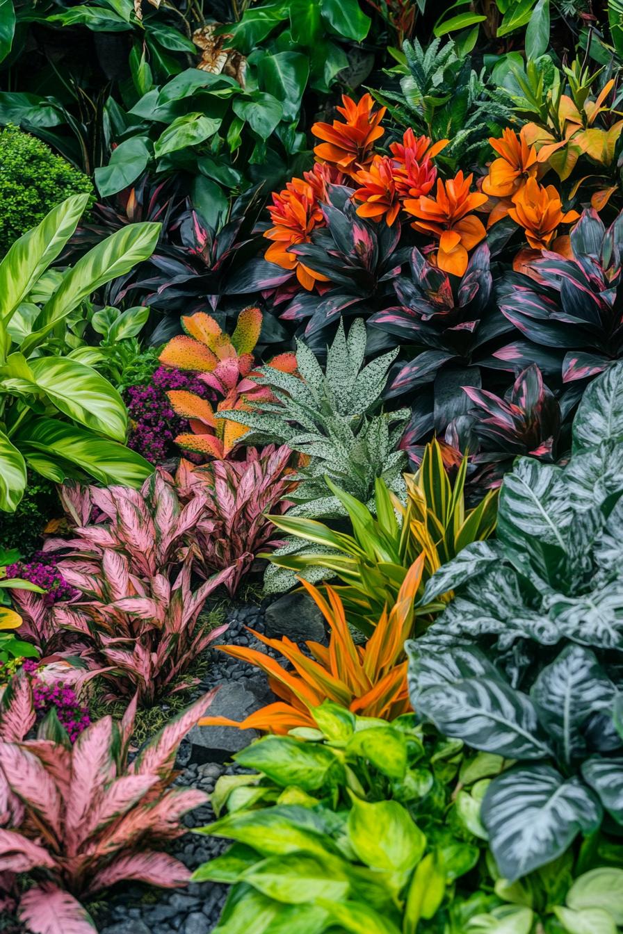 Brightly colored tropical plants and foliage