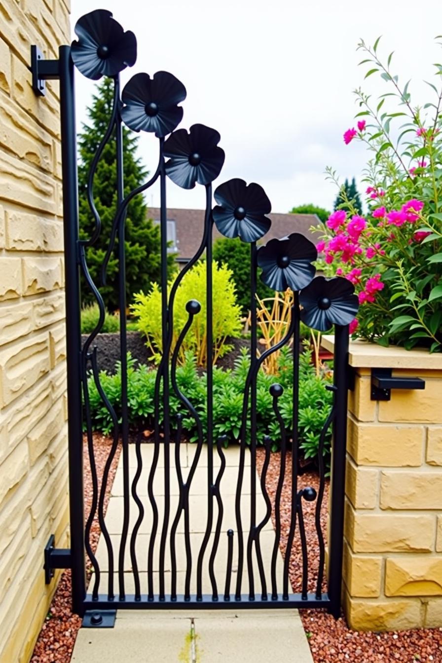 Metal garden gate with poppy design