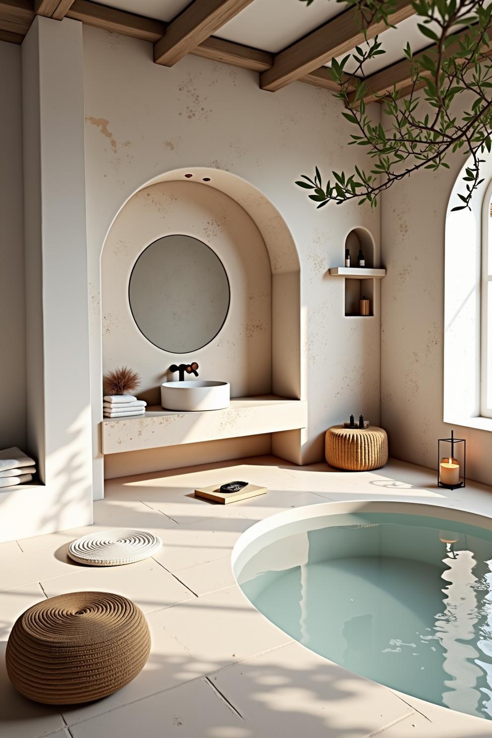 Tranquil modern bathroom with circular tub