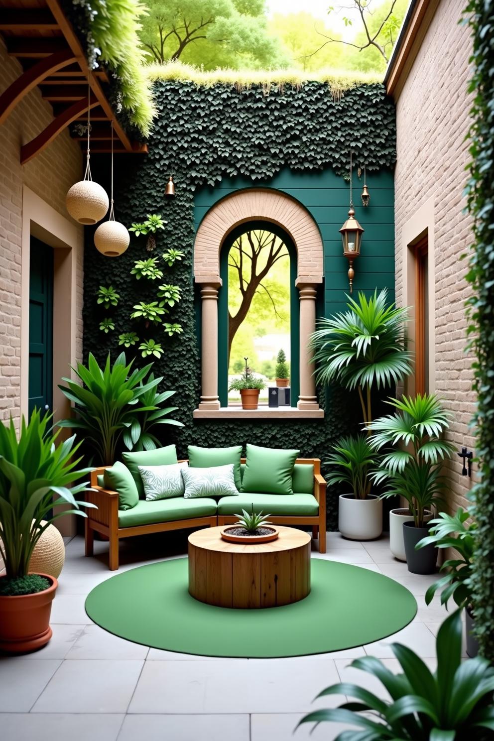 Cozy courtyard with green accents and foliage