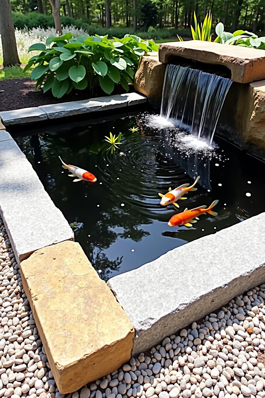 Elegant koi pond with a waterfall