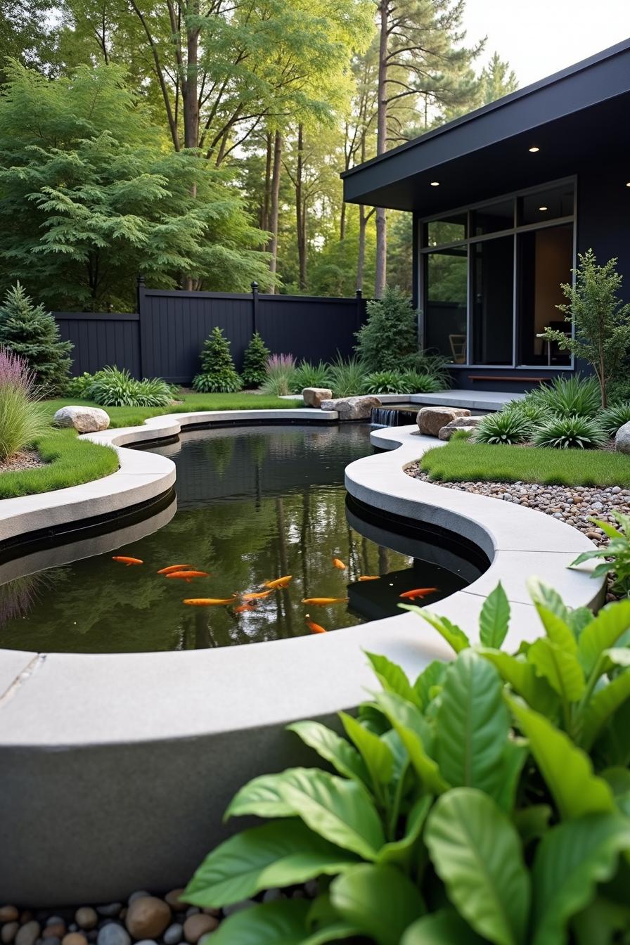 Elegant koi pond with lush greenery