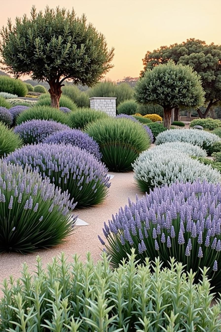 Lush lavender bushes in a dry garden setting