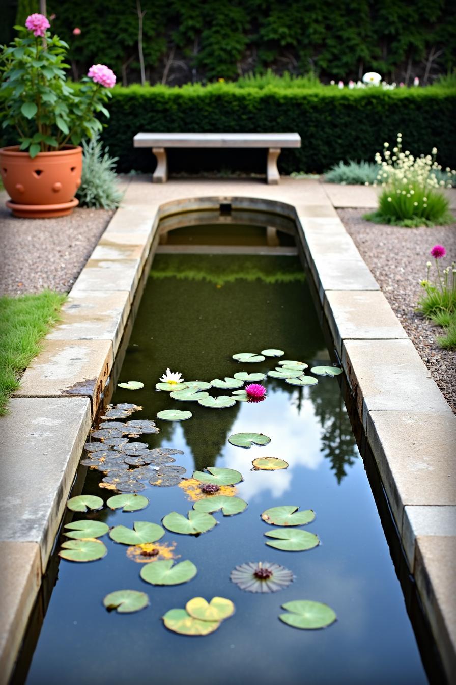 Long Rectangular Koi Pond with Lilypads