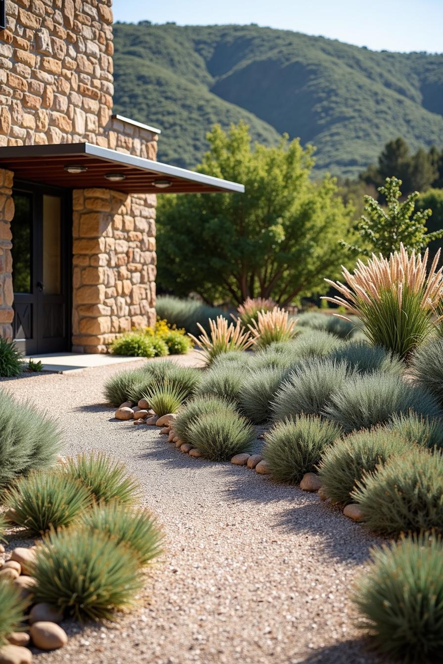 Drought-tolerant garden with stone features