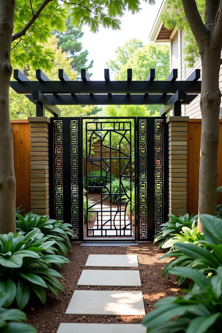 Stylish wrought iron gate with geometric patterns