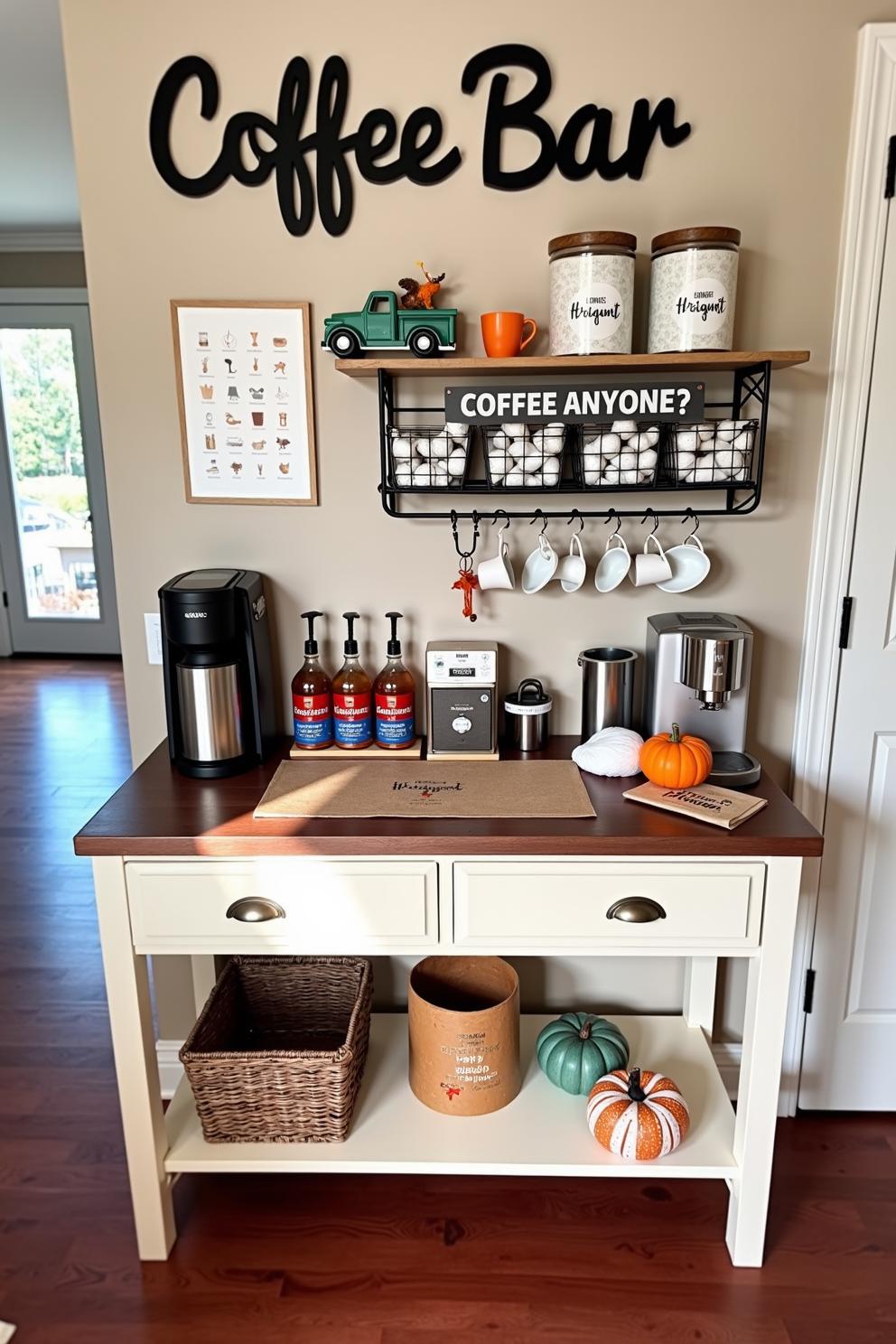 Cozy coffee bar with decor and supplies