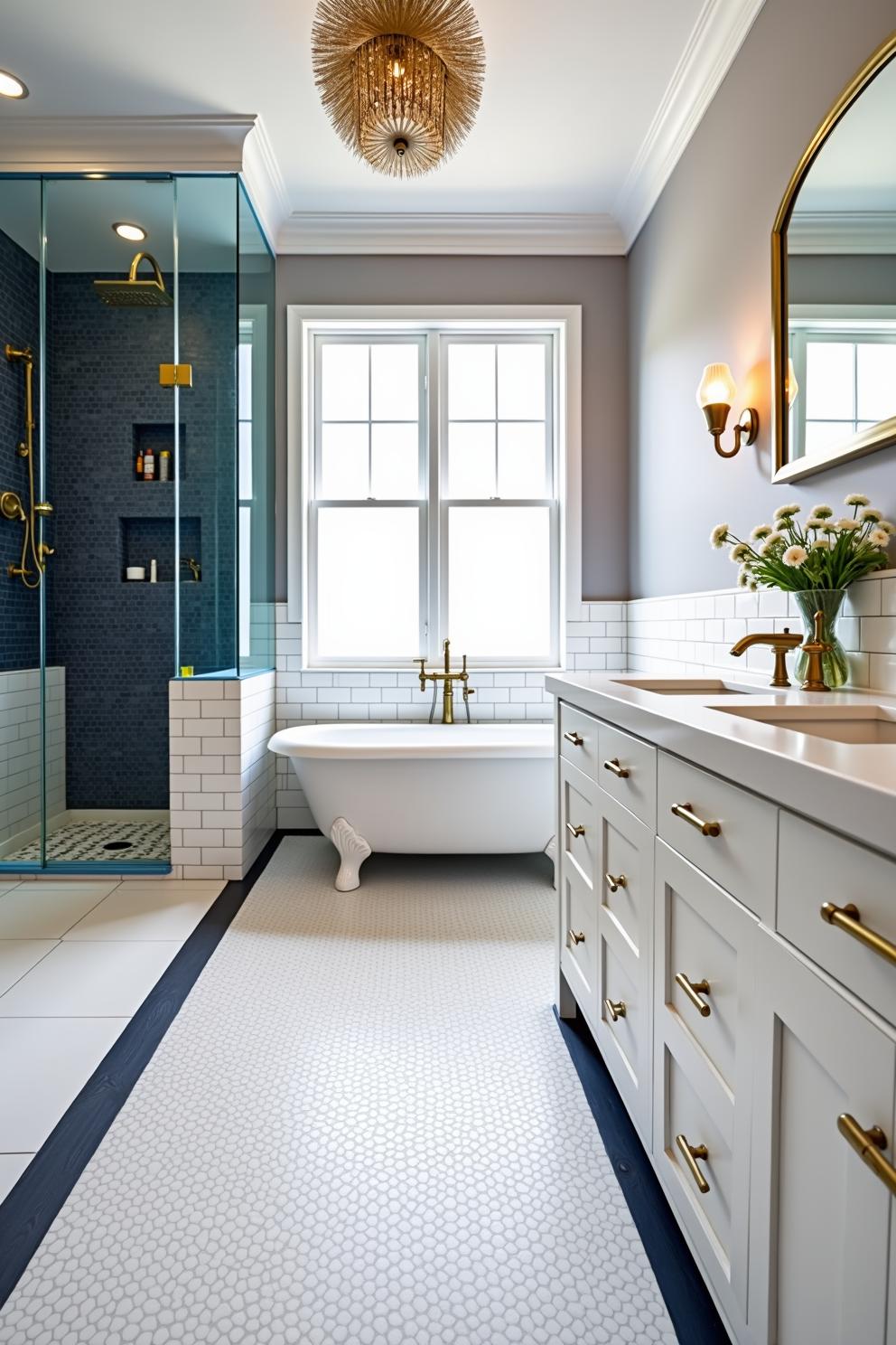 Luxurious bathroom with clawfoot tub and brass accents