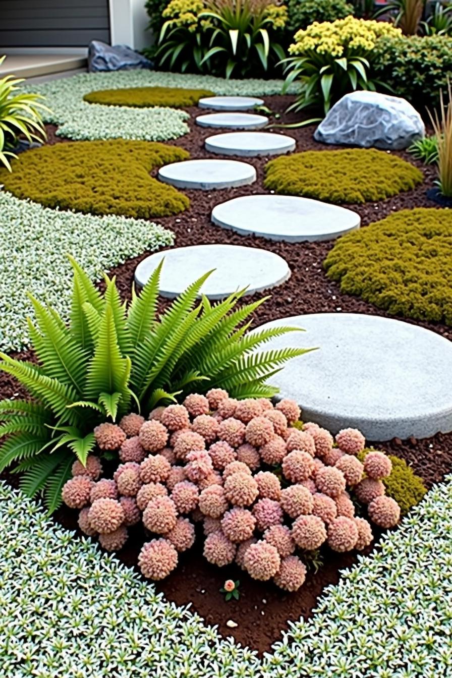 Stepping stones amidst colorful succulents