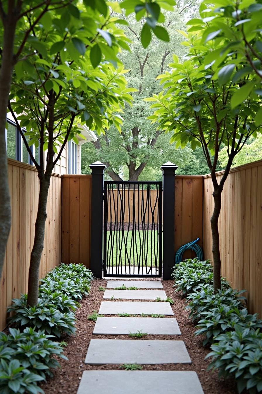 Elegant black metal gate with leafy border