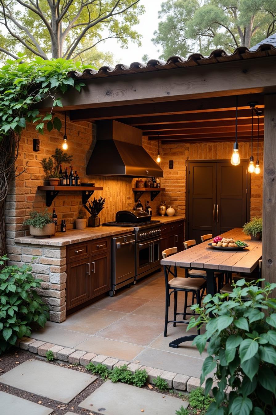 Cozy outdoor kitchen with wooden accents