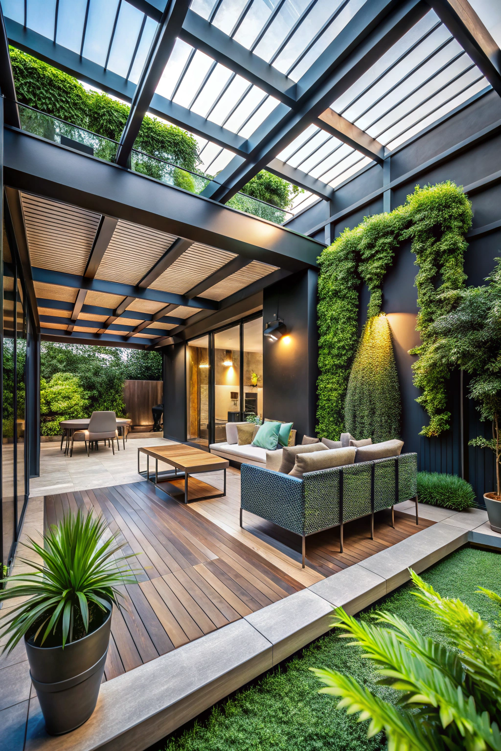 Sophisticated terrace with greenery and modern seating