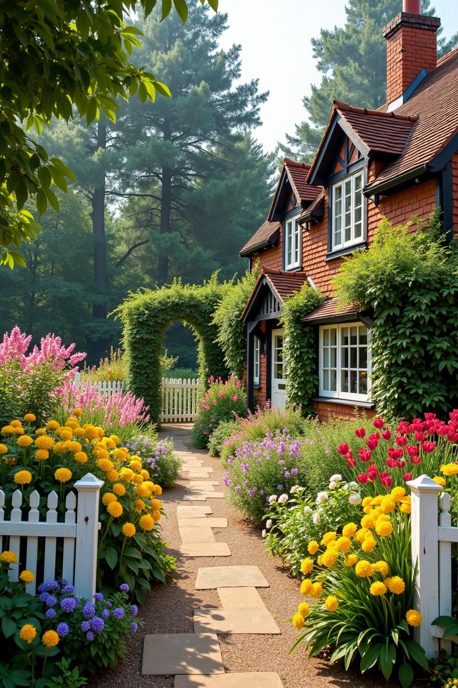 Charming cottage surrounded by a colorful garden