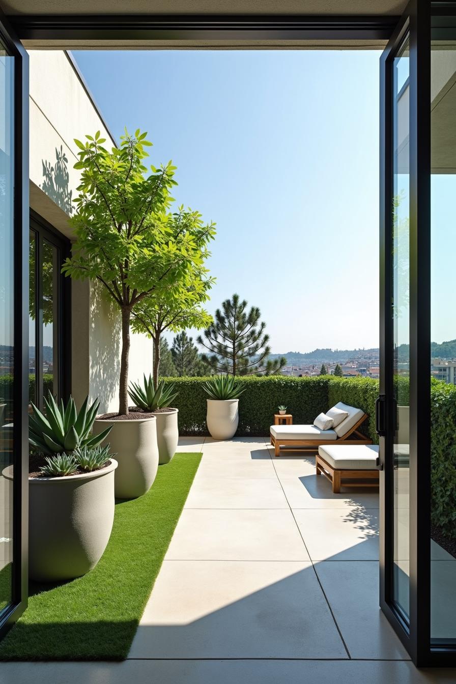 Chic outdoor lounge with potted plants