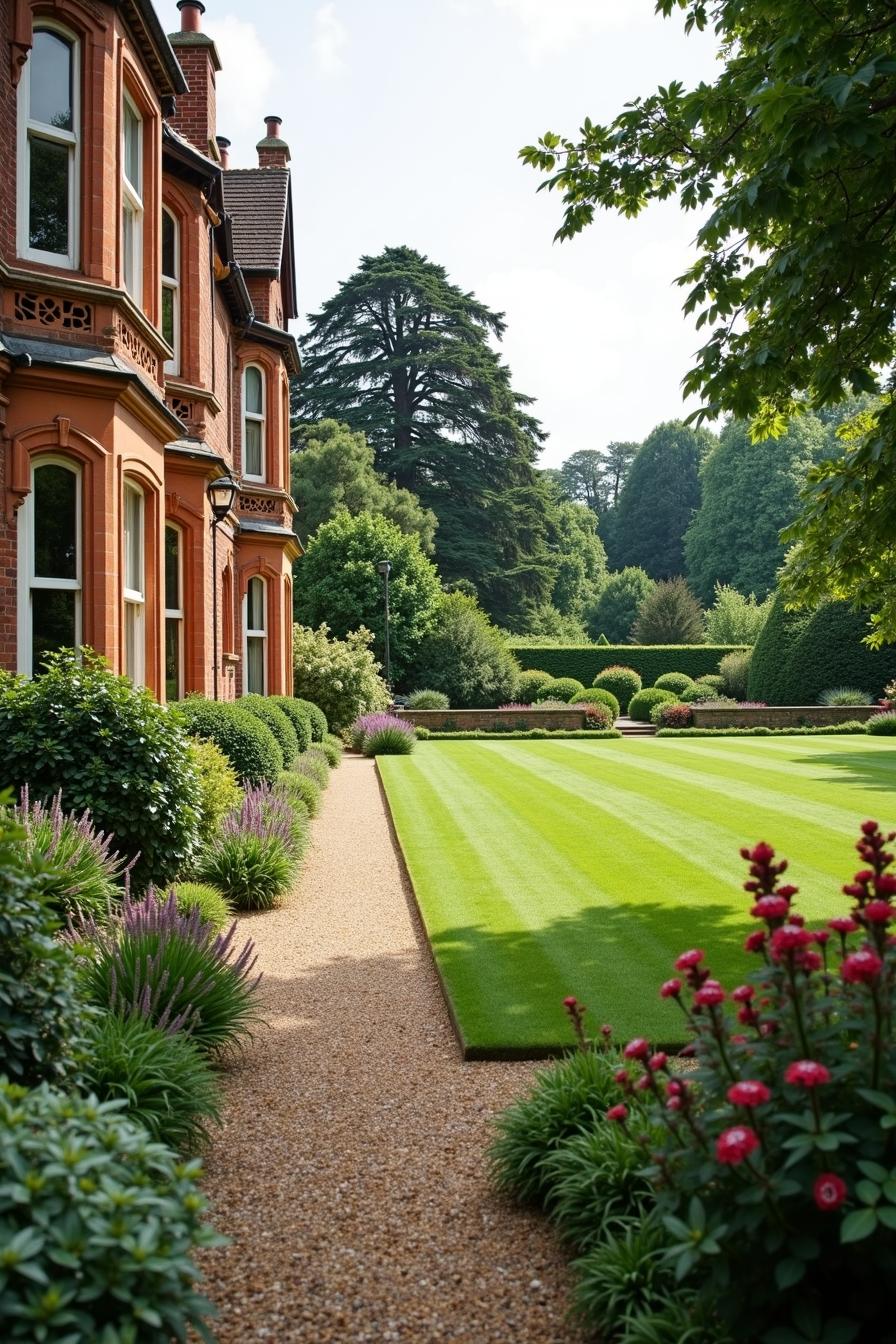 Manicured lawn with bordering flower beds