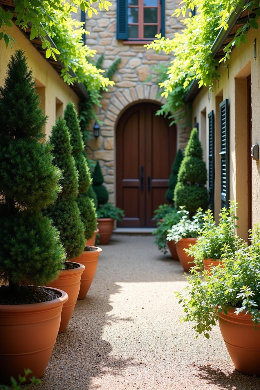 Terracotta Pots Line a Garden Path