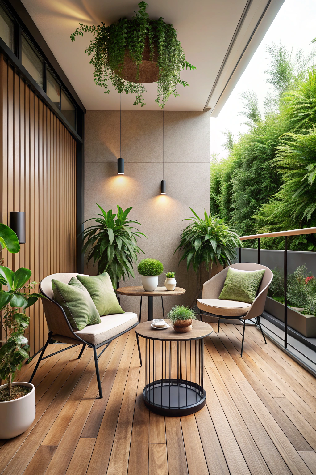 Greenery Adorned Cozy Balcony with Chairs