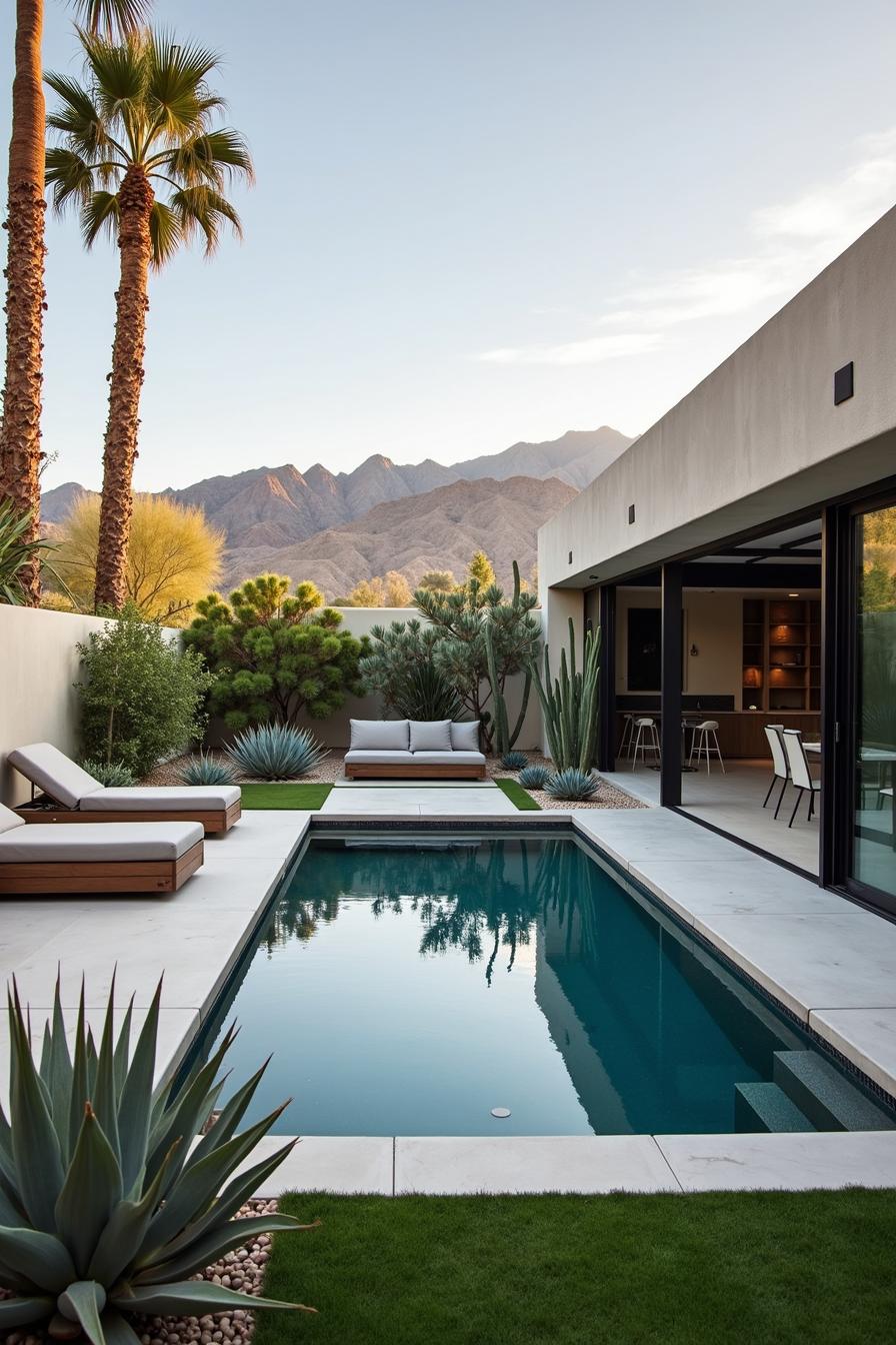 Modern outdoor pool with desert plants